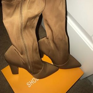 Tan Nude lycra zip up bootie